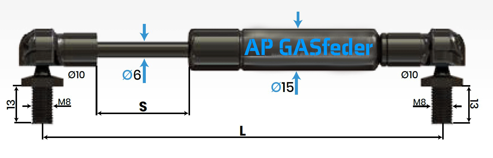 Bild von AP GASfeder 100N, 6/15, Hub(S): 100 mm, Länge (L): 275 mm,  Alternatvie SRST.4933DW