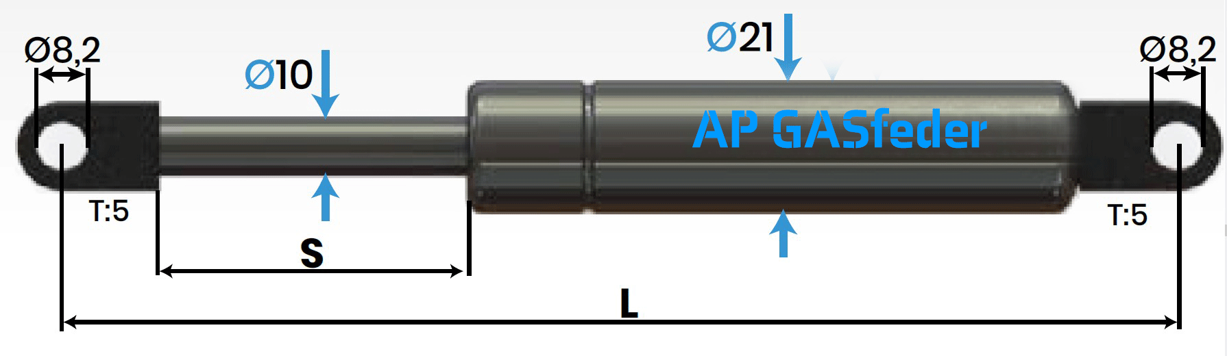 Immagine di AP GASfeder 300N, 10/21, Hub(S): 345 mm, Länge (L): 785 mm,  Alternatvie SRST.095141