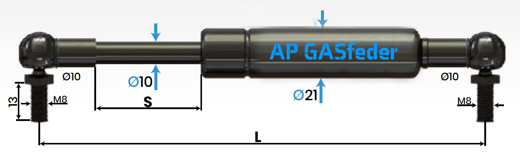 Bild von AP GASfeder 700N, 10/21, Hub(S): 200 mm, Länge (L): 485 mm,  Alternatvie SRST.497614