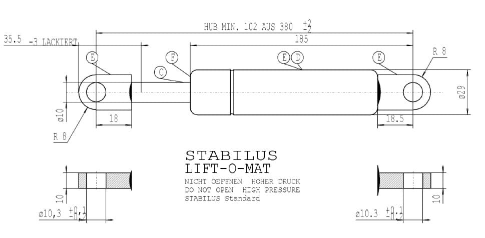 Image de Stabilus 3571IY 1700N LIFT-O-MAT Gasfeder (ALT.)