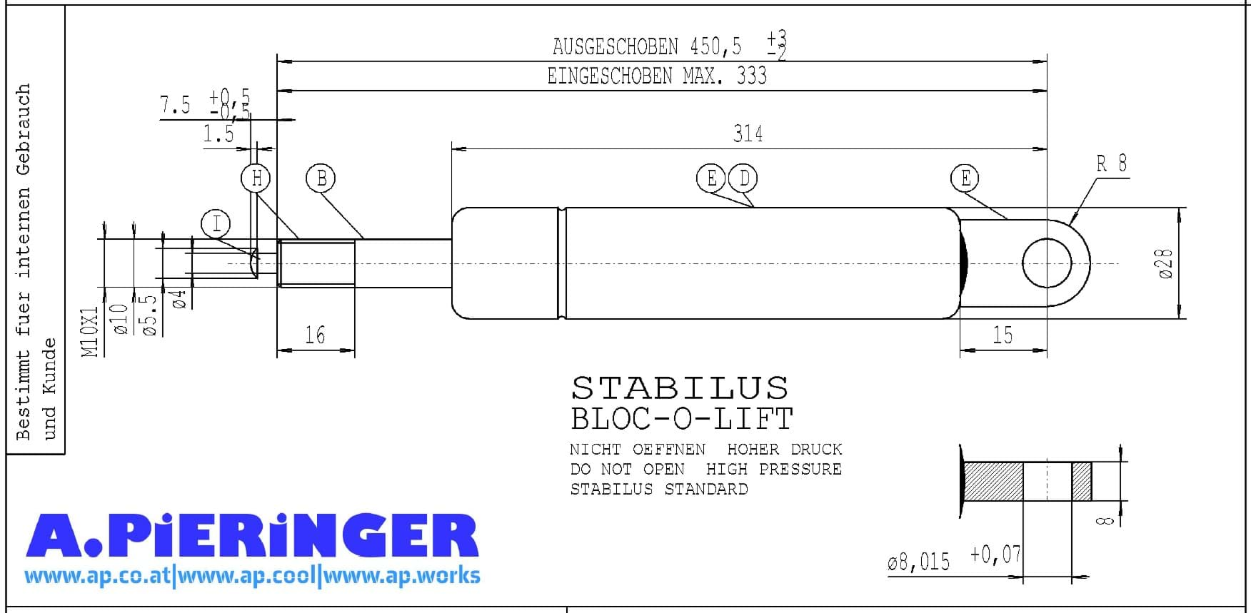 Image de Stabilus 733164 0400N BLOC-O-LIFT Gasfeder