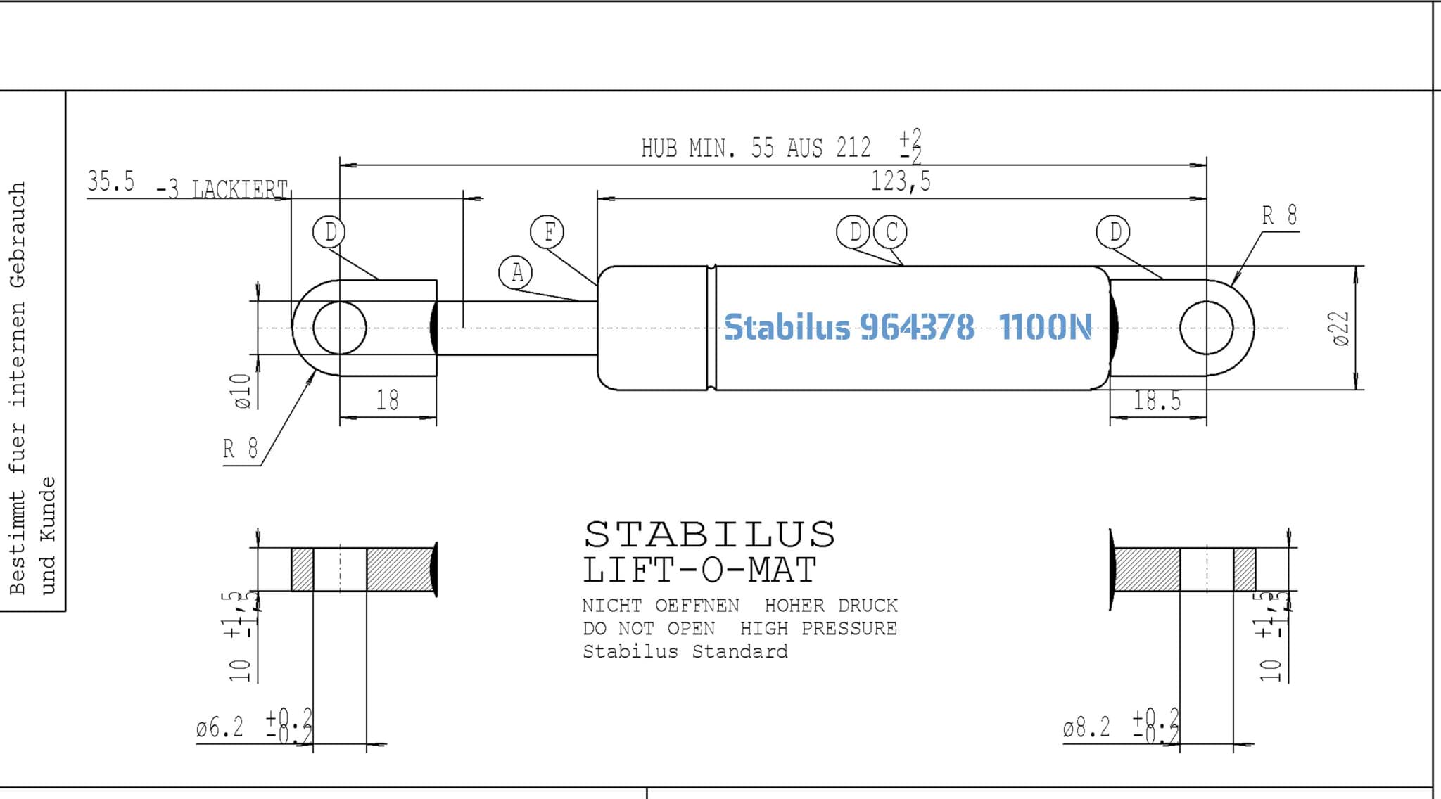 Picture of Stabilus 964378 1100N LIFT-O-MAT Gasfeder  (Werksbestellung LZ siehe Text)